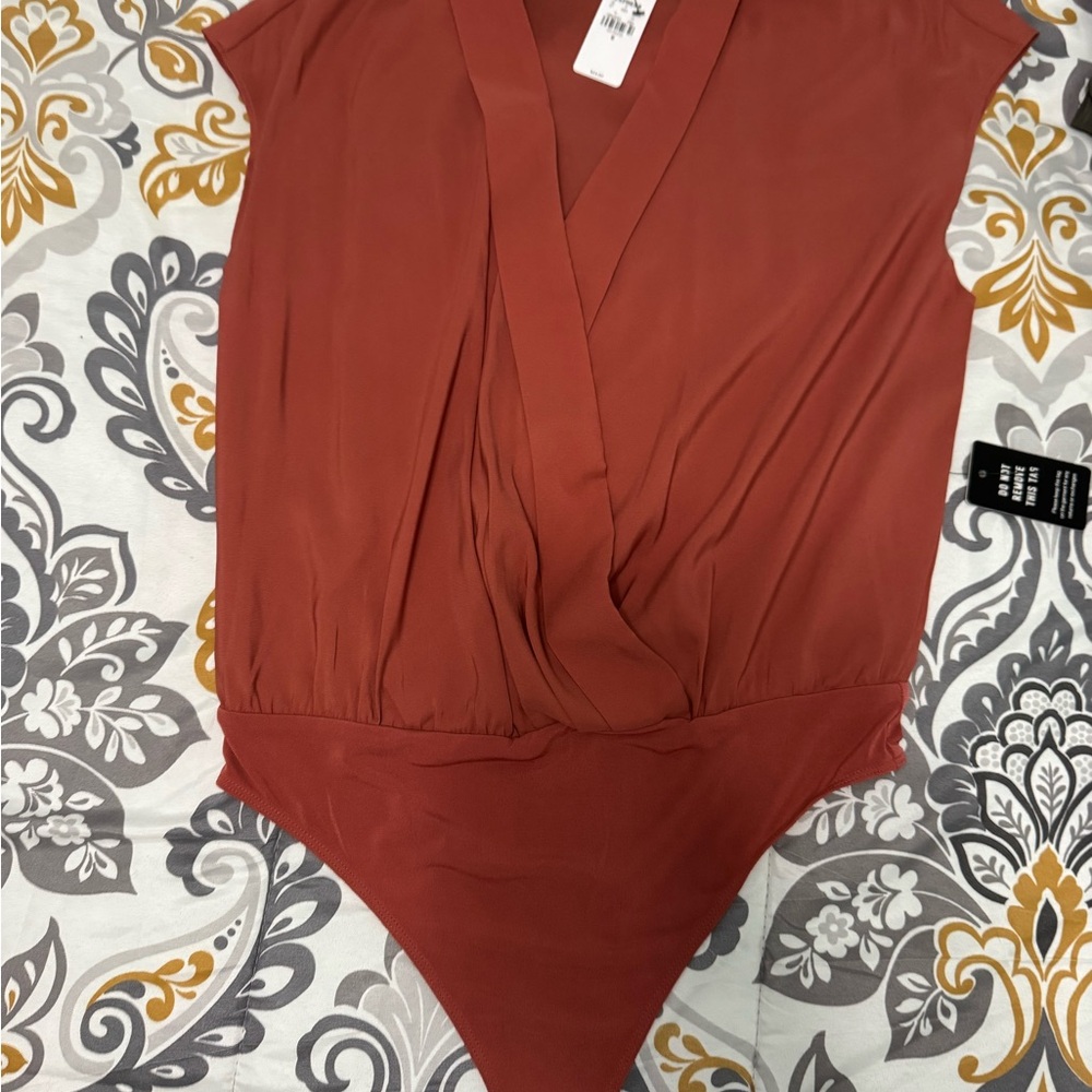 Express Rust Red Wrap-Front Bodysuit